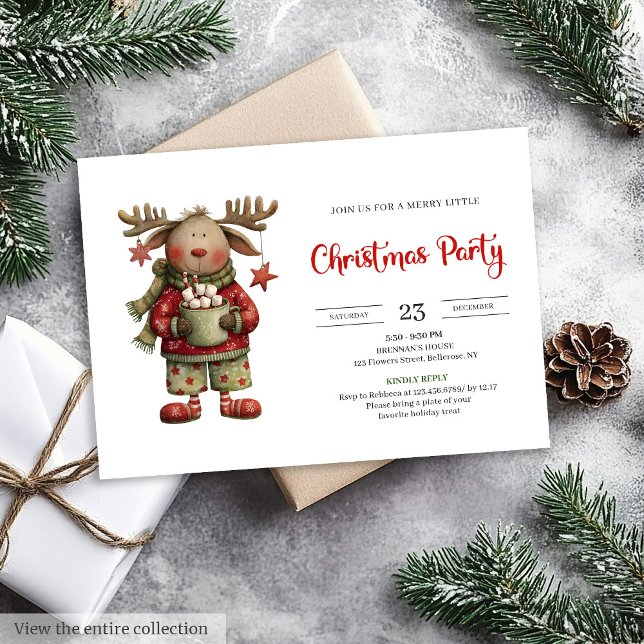 Convite de férias com renas divertidas em aquarela (Playful Funny Reindeer watercolor holiday invite)
