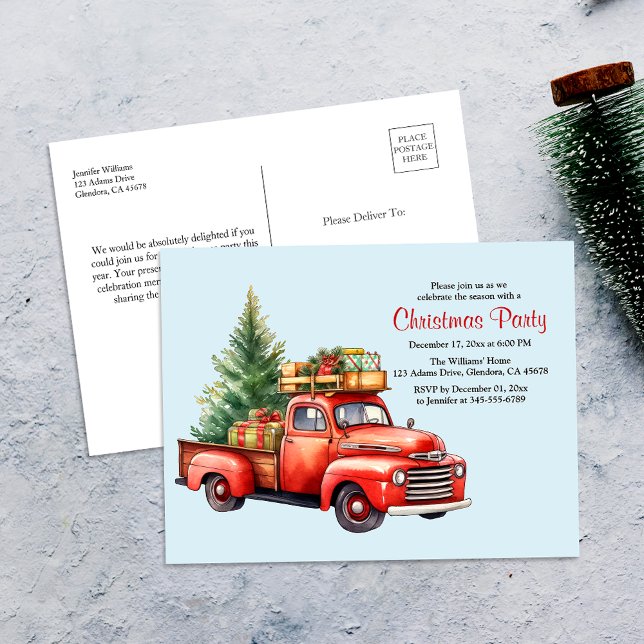 Convite de Férias de Festa de Natal (This Vintage Red Truck Christmas Invitation captures the heartwarming essence of the holiday season.)