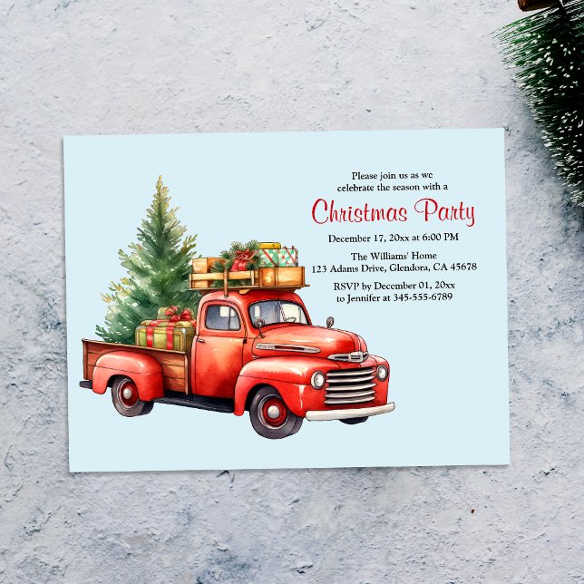 Convite de Férias de Festa de Natal (This Vintage Red Truck Christmas Invitation captures the heartwarming essence of the holiday season.)