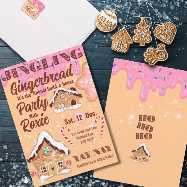Convite de Férias de Pão de Mel Tilintante Rosa (This listing is for the invitation only, envelope sticker is sold separately part of same collection)