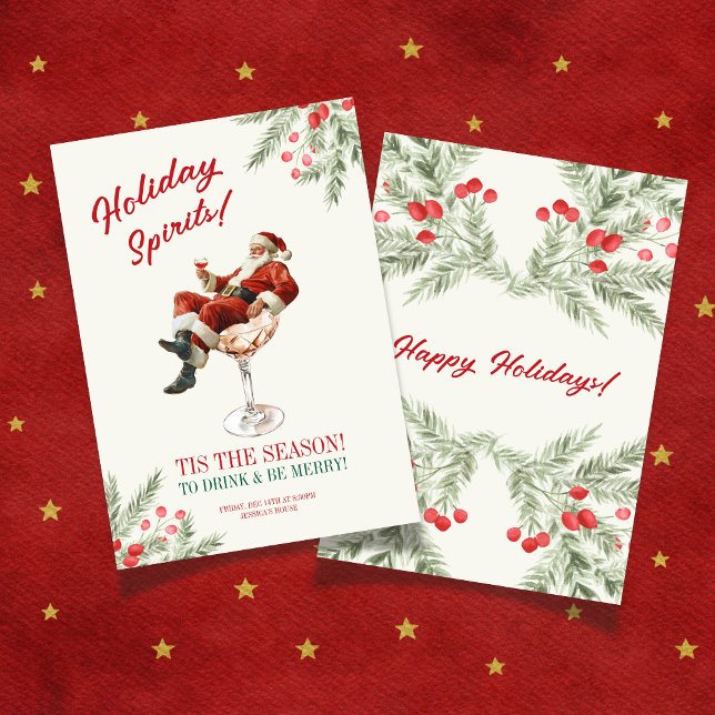 Convite de Férias de Papai Noel Sentado no Copo de (Santa Sitting Martini Glass Holiday Invitation)