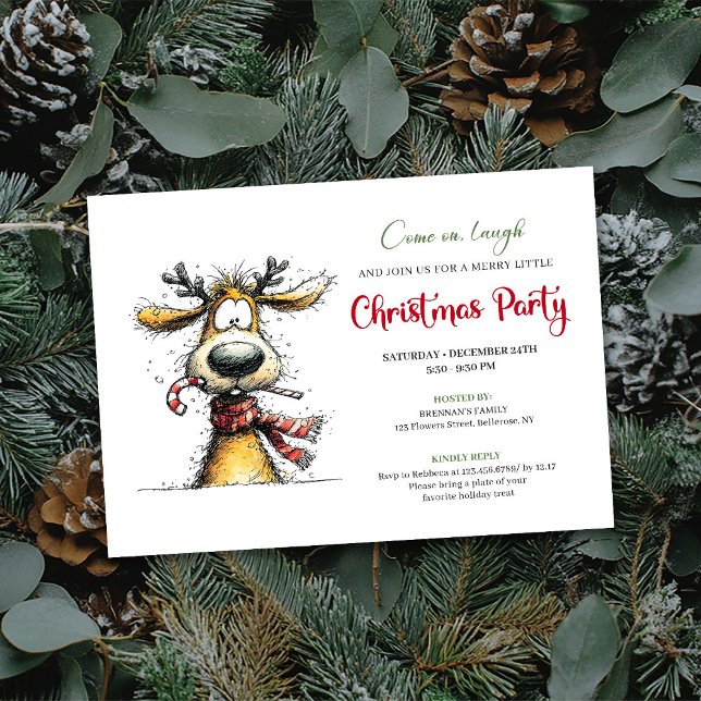 Convite de Férias de Renas Caprichosas e Divertida (Playful Whimsical Reindeer Holiday Invitation)