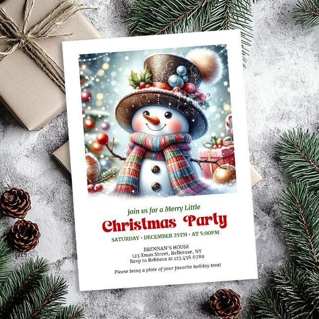 Convite de férias elegante engraçado de boneco de  (Elegant funny snowman holiday invite festive digital

)
