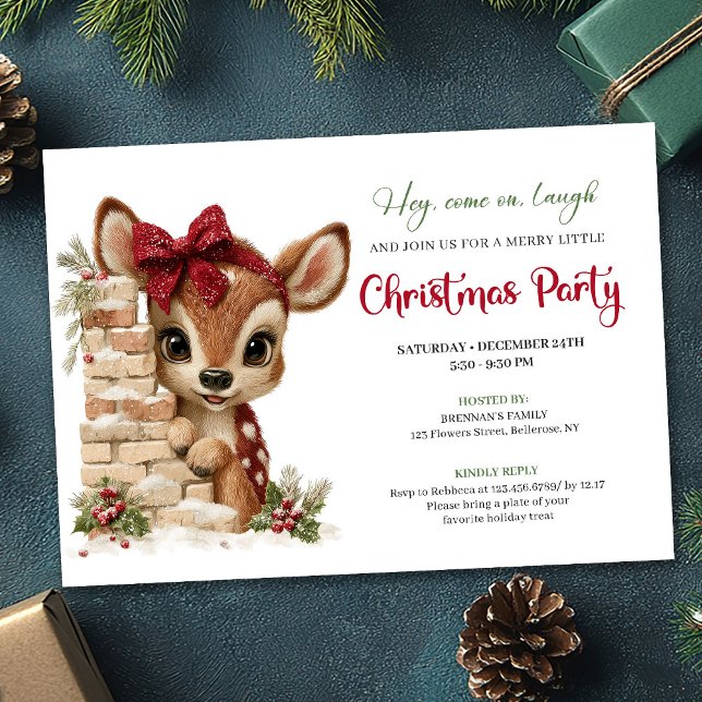 Convite de férias engraçado de rena para download (Festive funny reindeer holiday invite download)