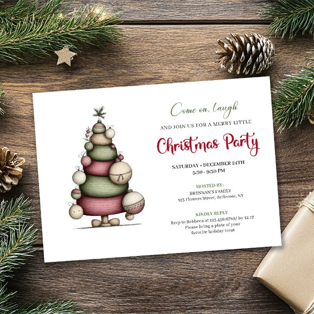 Convite de férias minimalista árvore vermelha verd (Whimsical tree red green minimalist holiday invite)