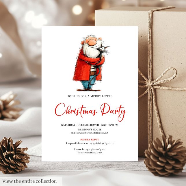 Convite de Férias Personalizado de Papai Noel em A (Funny Santa Watercolor Custom Holiday Invitation)
