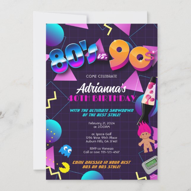 Convite de Festa 80s vs 90s ou aniversário de 40 a (Frente)