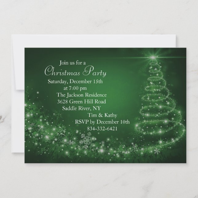 Convite de Festa Árvore de Natal Brilho Verde (Frente)