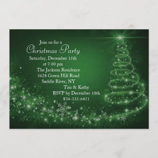 Convite de Festa Árvore de Natal Brilho Verde