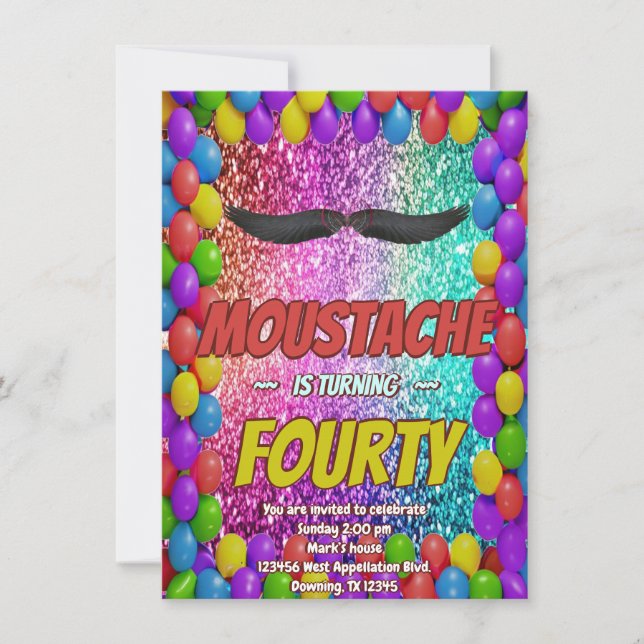 Convite de Festa Bigode Cabelo Facial Hipster Stac (Frente)