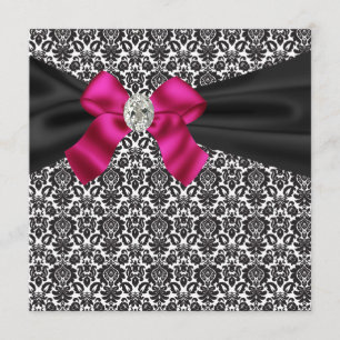 Convite de Festa Black Tie Pink Black Damask