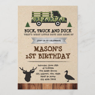 convite de festa Bucks Trucks e Ducks