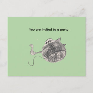 Convite de Festa Cartão Postal Gato Divertido Bola
