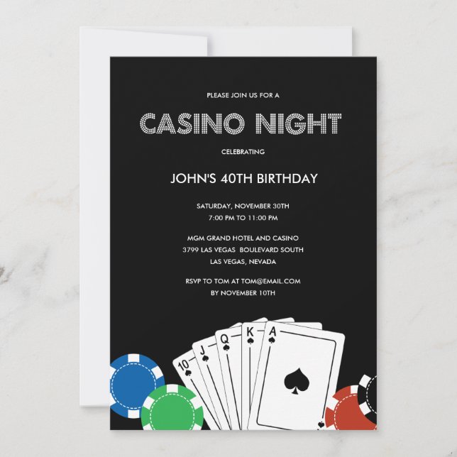 Convite de Festa Casino Night (Frente)