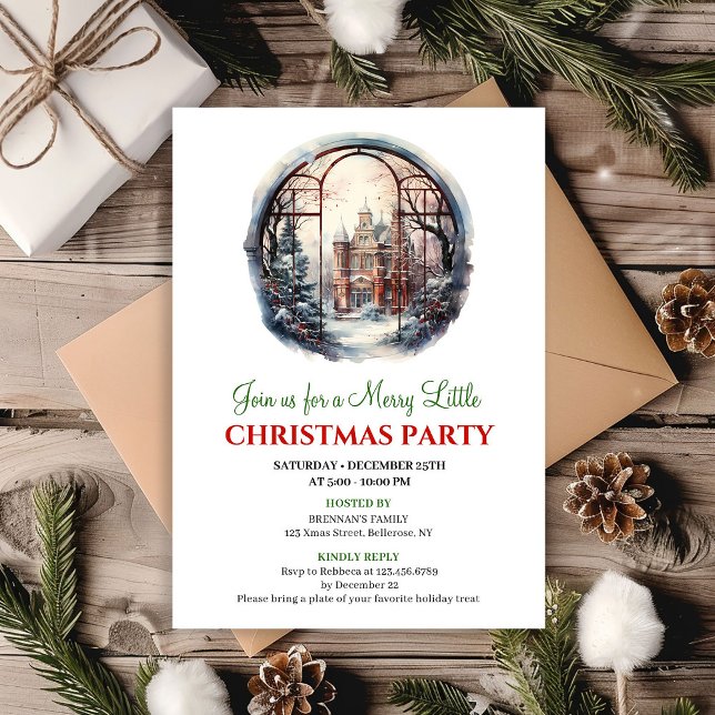 Convite de festa cena de natal em aquarela aconche (Cozy watercolor Christmas scene party invitation

)