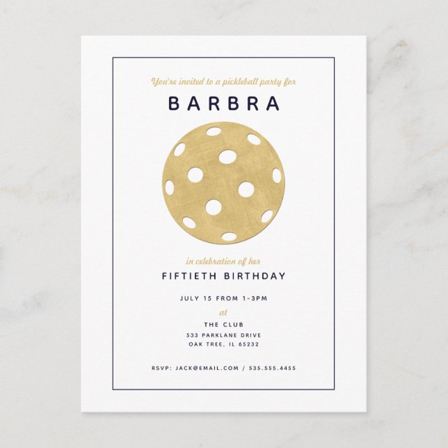 Convite de Festa Chic Pickleball Dourado Preto (Frente)