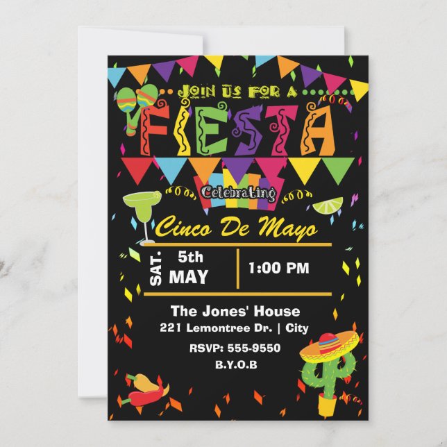 Convite de Festa Cinco De Mayo Mexicana (Frente)
