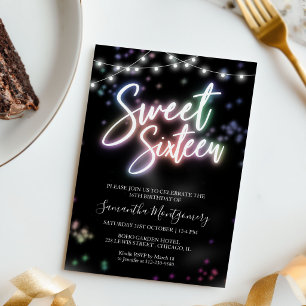 Convite de festa Colorido Neon para Sweet 16 moder