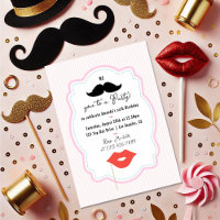 Convite de festa com Bigode Rosa Retrô Excêntrico
