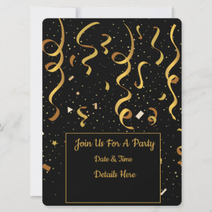 Convite de festa com confete dourado