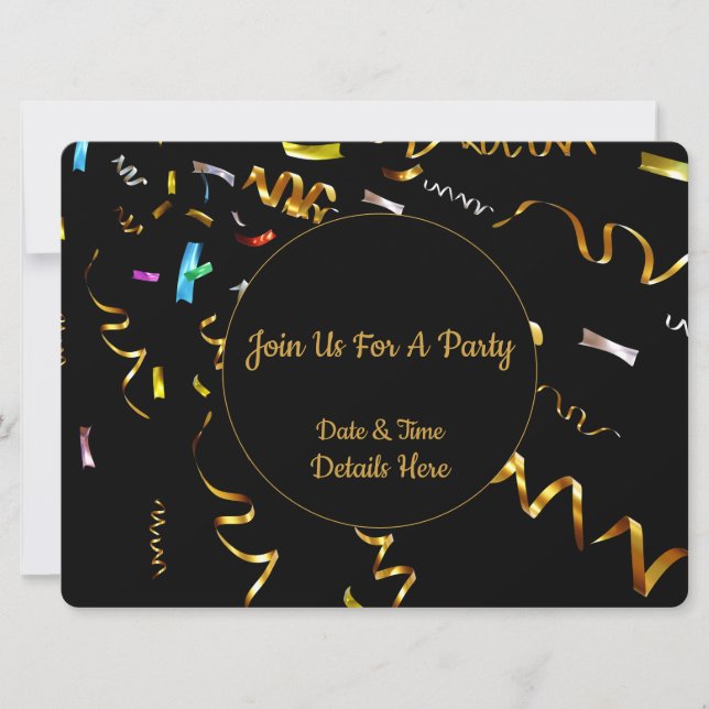 Convite de festa com confete dourado (Frente)