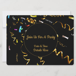 Convite de festa com confete dourado