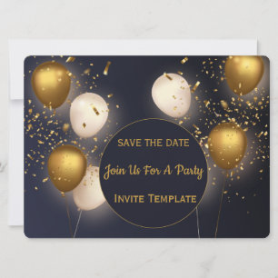 Convite de festa com confete dourado