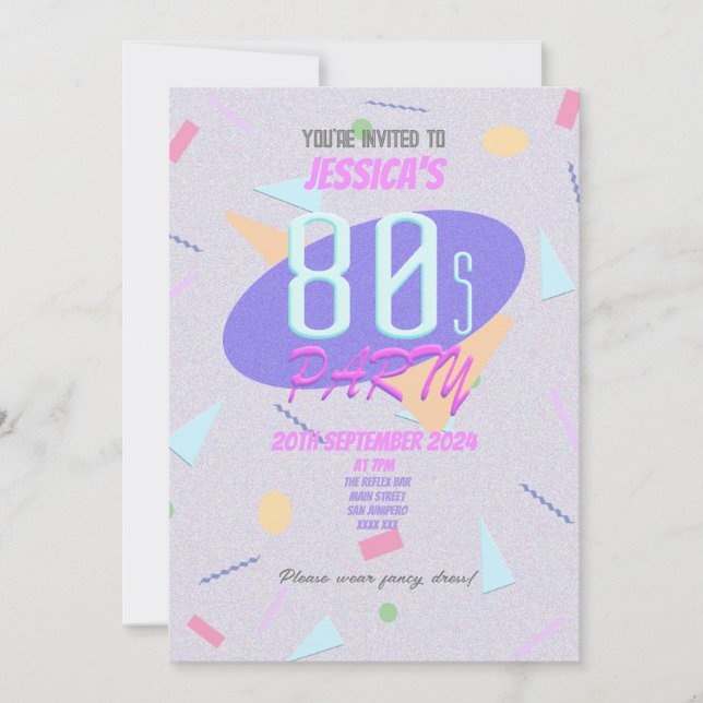 Convite de Festa com Estampa Geométrica dos Anos 8 (Frente)