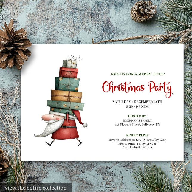 Convite de Festa com Estilo de Natal em Aquarela E (Trendy Quirky Santa Watercolor Party Invitation)