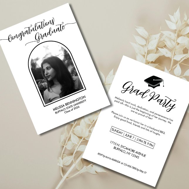 Convite de festa com foto arqueada de graduado em  (Criador carregado)