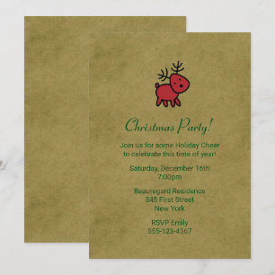 Convite de festa com ilustração de rena de Natal v