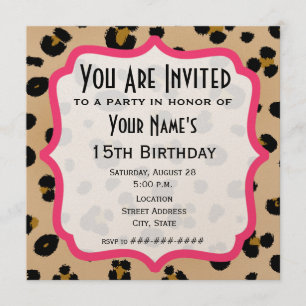 Convite de Festa com Impressão de Leopardo Dourado