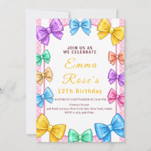Convite de festa com laço colorido para meninas