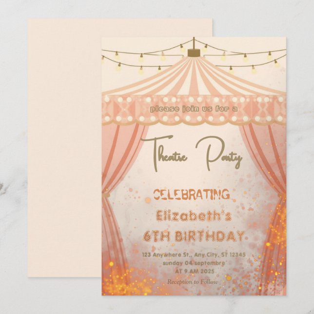 Convite de festa com letreiro de teatro – Convite  (Frente/Verso)