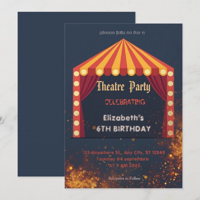 Convite de festa com letreiro de teatro – Convite  (Frente/Verso)