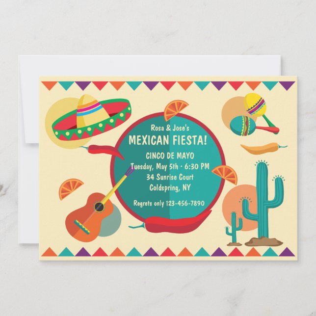 Convite de Festa com Tema Mexicano Cinco de Mayo (Frente)