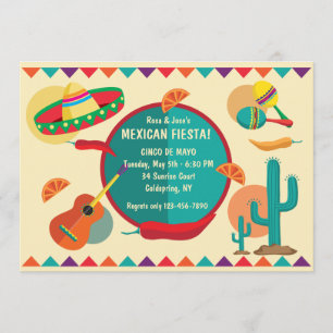 Convite de Festa com Tema Mexicano Cinco de Mayo
