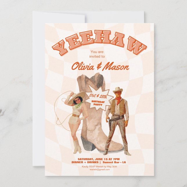 Convite de Festa Conjunta Bota de Cowboy Ocidental (Frente)