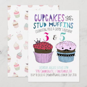 Convite de festa conjunta Cupcake & Stud Muffin