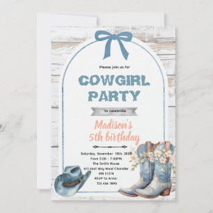 convite de festa cowgirl azul