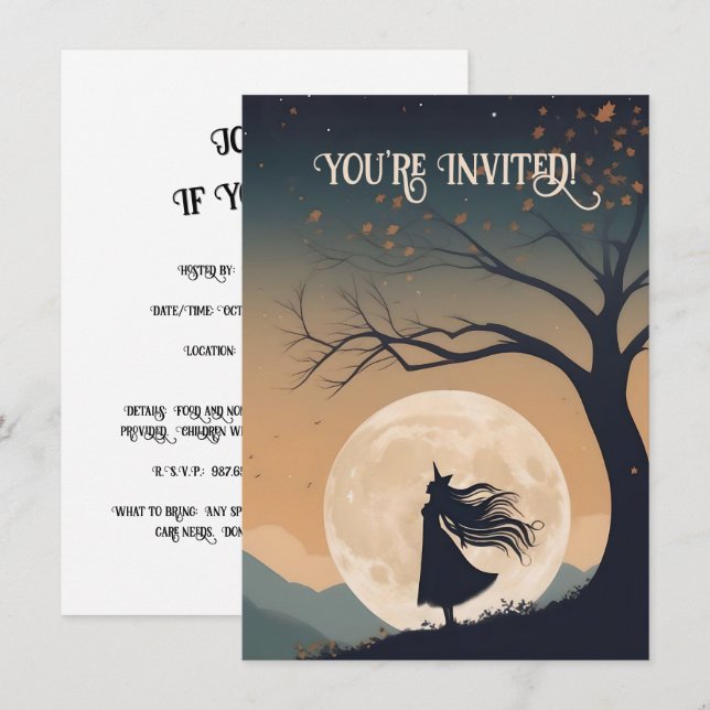 Convite de Festa da Bruxa do Halloween sob a Lua C (Frente/Verso)