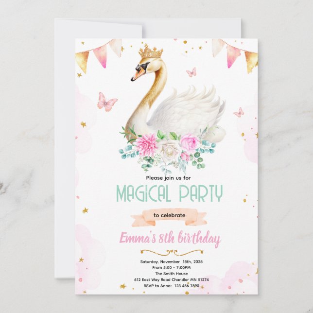 convite de festa da princesa cisne (Frente)