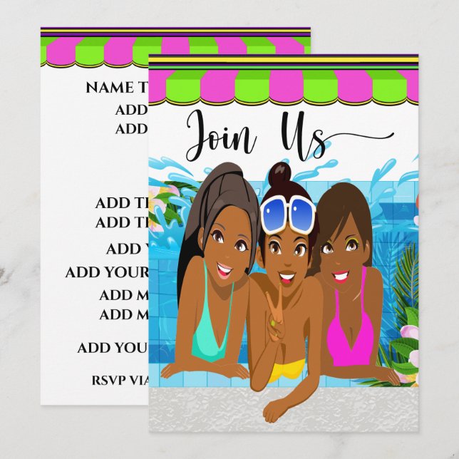 Convite de Festa Damas em Festa (Frente/Verso)