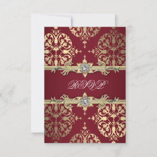 Convite de festa Damasko Vermelho Rubi Garnet Pret
