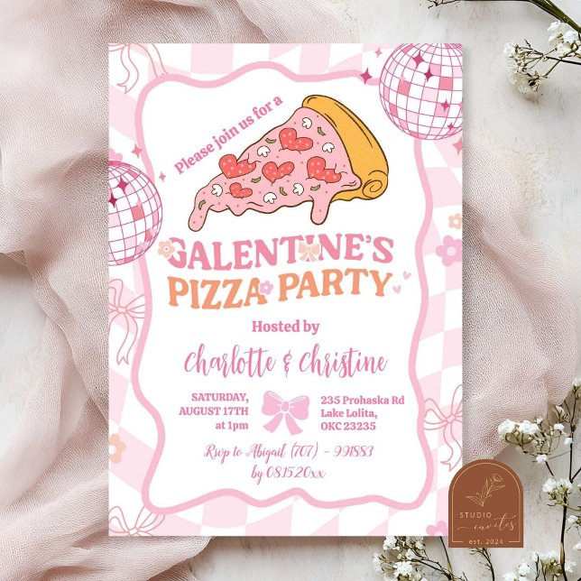 Convite de festa das meninas Galentine's retrô ros (Criador carregado)