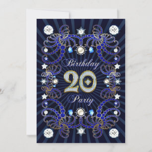 convite de festa de 20º aniversário com muitas jói