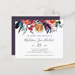 Convite de festa de 21 anos com estilo floral econ