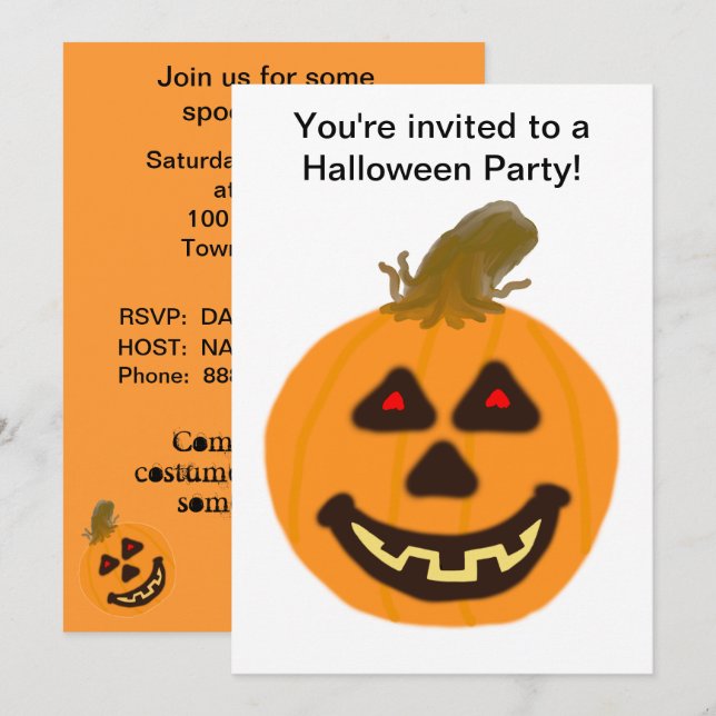 Convite de Festa de Abóbora e Fantasma do Hallowee (Frente/Verso)