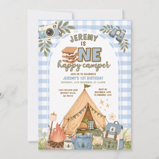 Convite de Festa de Acampamento Blue S'mores para  (Frente)