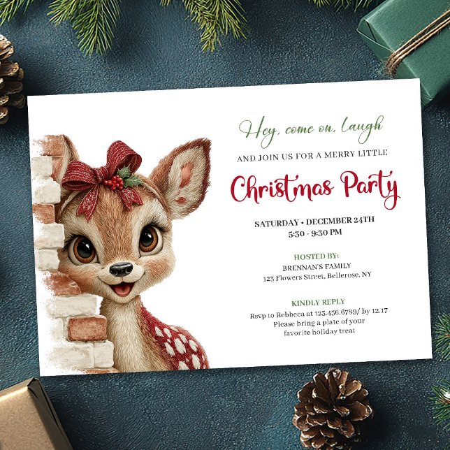 Convite de festa de água-forte de desenho animado  (Rustic Baby Deer Funny Cartoon Watercolor Party Invitation

)